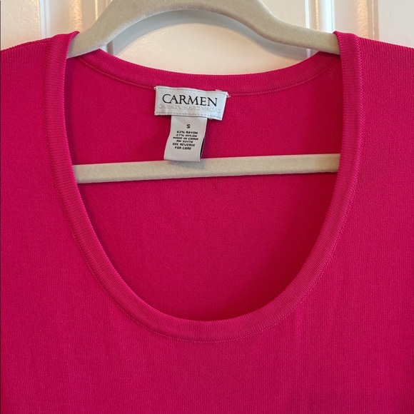 Carmen Marc Valvo Fuchsia Short Sleeve Dress Sz S - Picture 4 of 6